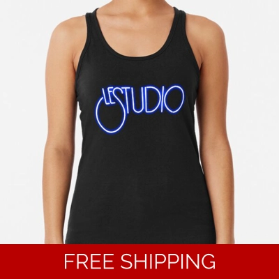 Woman A Black Racerback Le Studio Tank Top W&B Logo